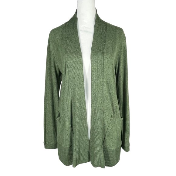 NWT Bobeau Elissa Ribbed Trim Open Front Lightweight Cardigan Petite Small Green - Picture 1 of 12